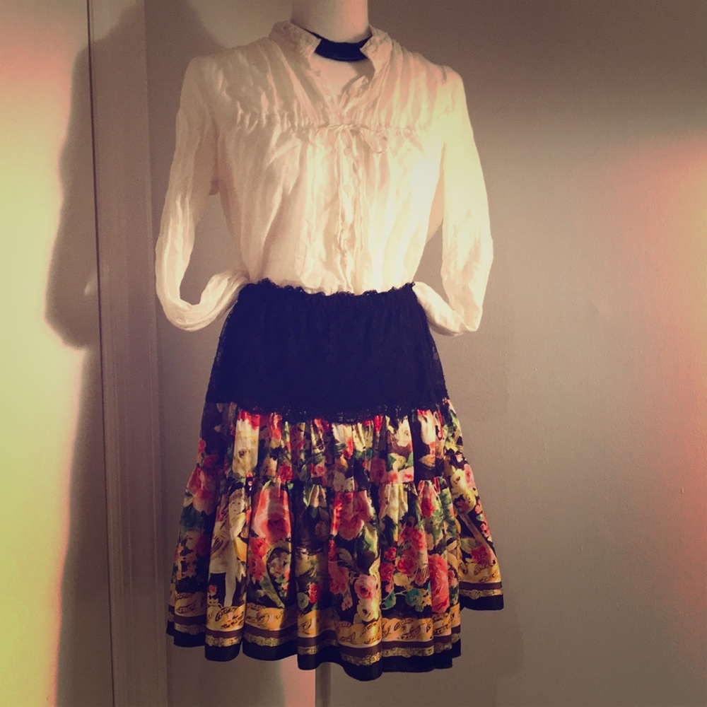 SAGAIE SILK  SKIRT with lace detail